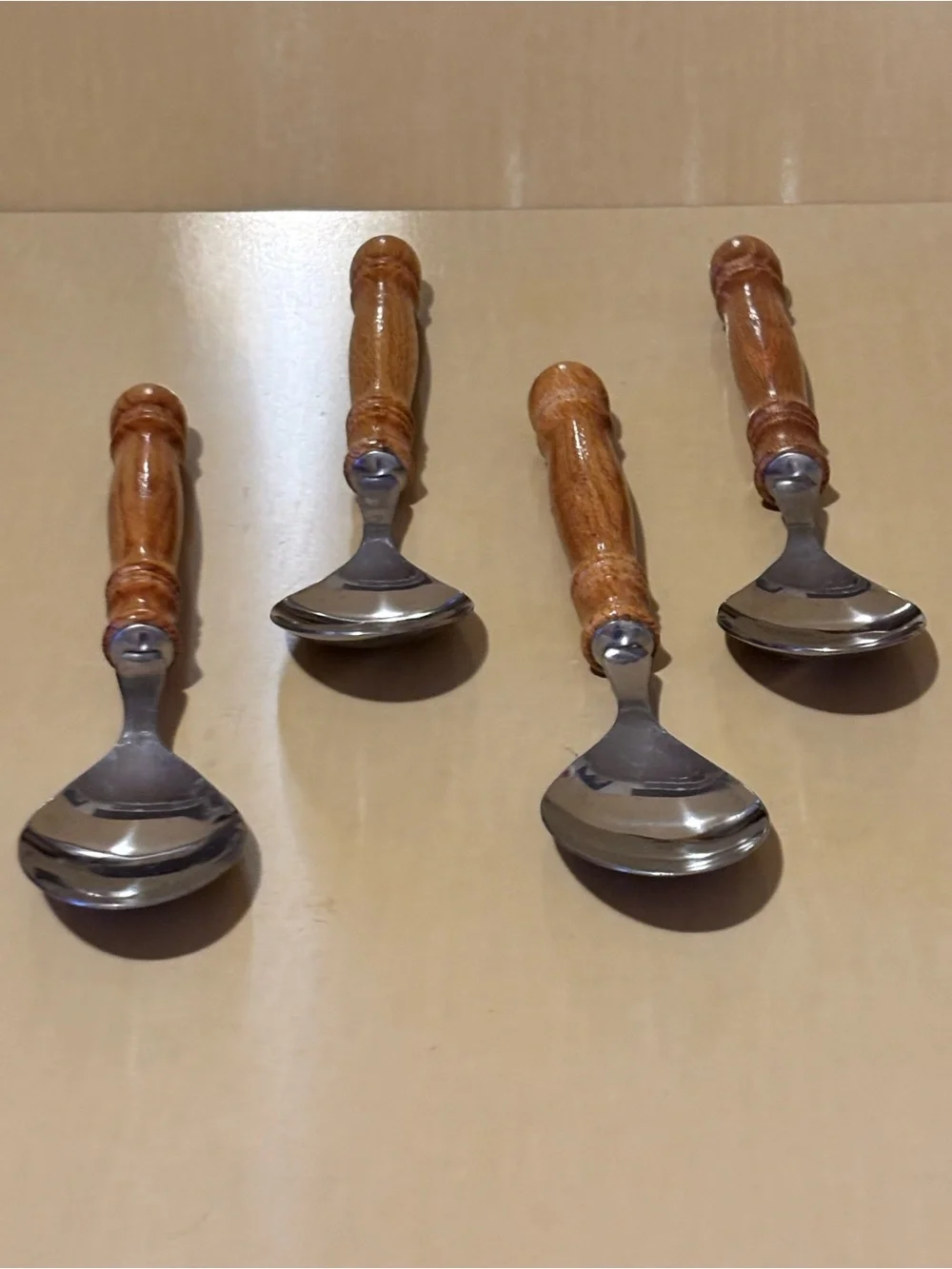 Set of 4 Country Style Wood Handle Spoons